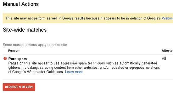 هشدار ارسال اسپم در گوگل